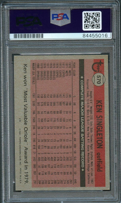 1981 Topps #570 Ken Singleton Signed Card PSA Slabbed Auto Orioles