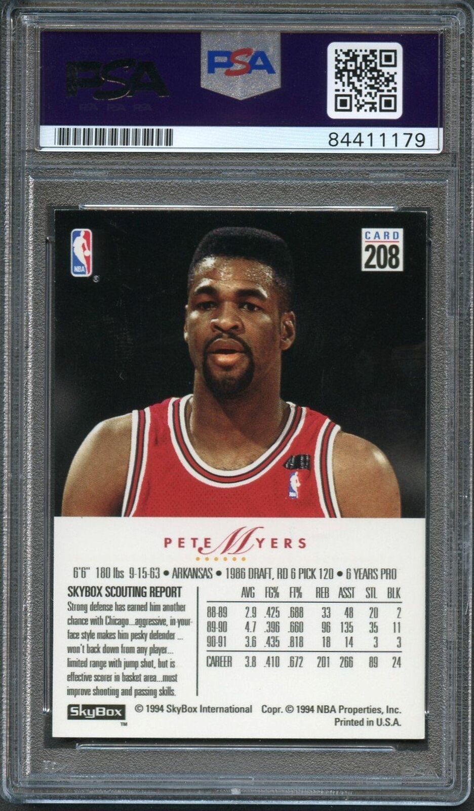 1993-94 Skybox #208 Pete Myers RC Signed Card AUTO 10 PSA Slabbed
