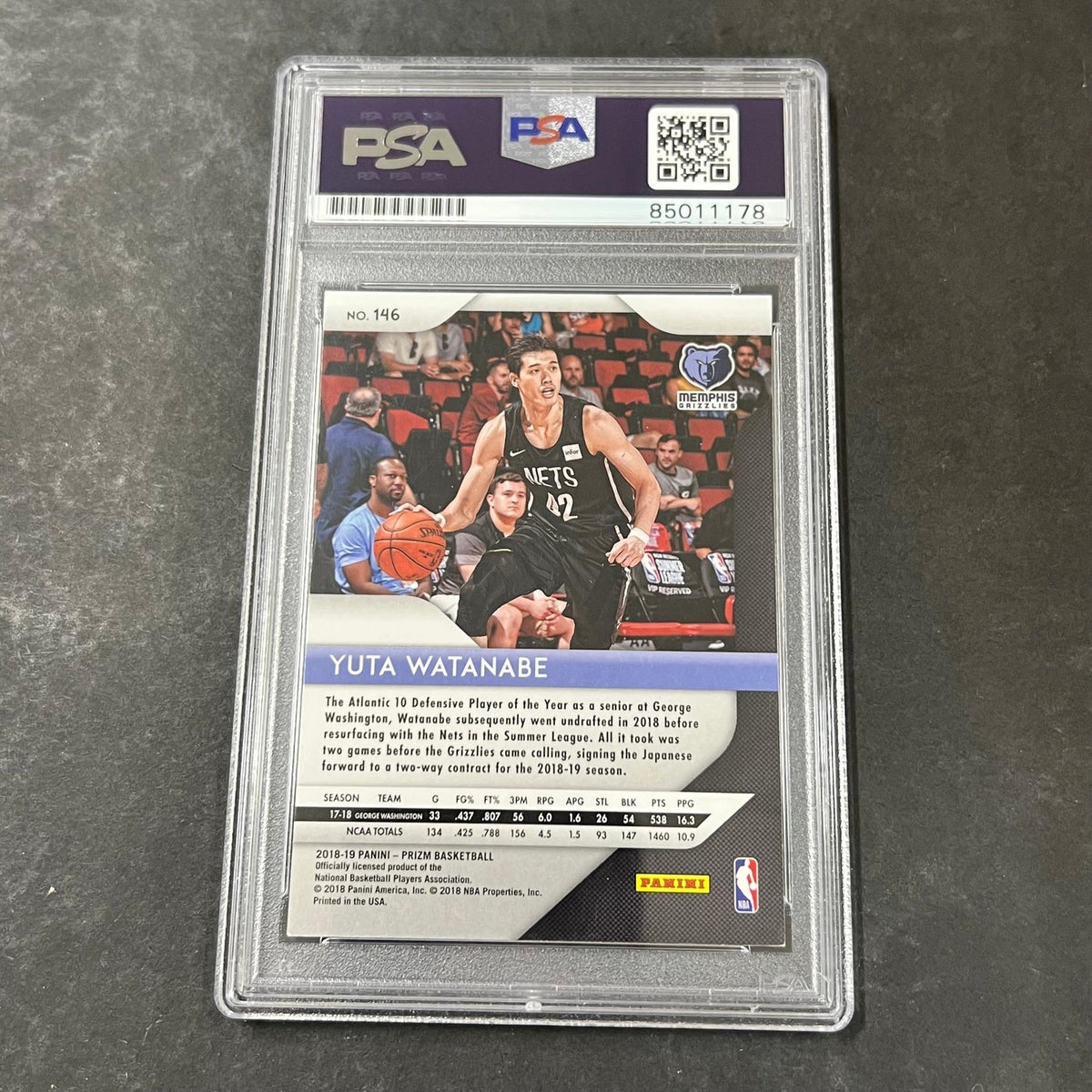 2018-19 Panini Prizm  #146 Yuta Watanabe signed Auto Card PSA/DNA Slabbed RC Gri