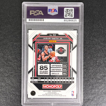 2022-23 Panini Prizm Monopoly #32 Jabari Smith Jr Signed Card AUTO PSA RC Slabbe