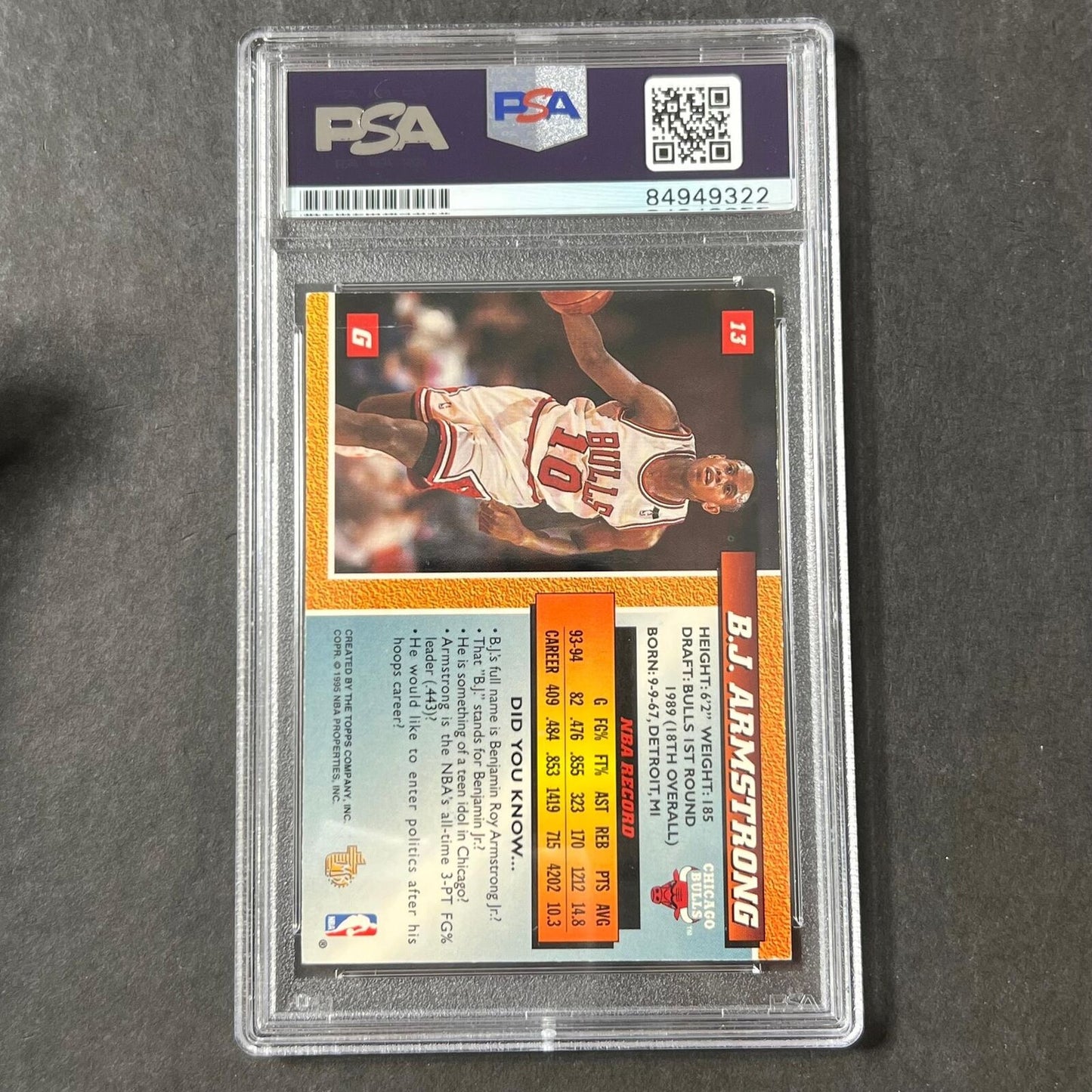 1994-95 Topps #13 B. J. Armstrong Signed Card AUTO PSA Slabbed Bulls