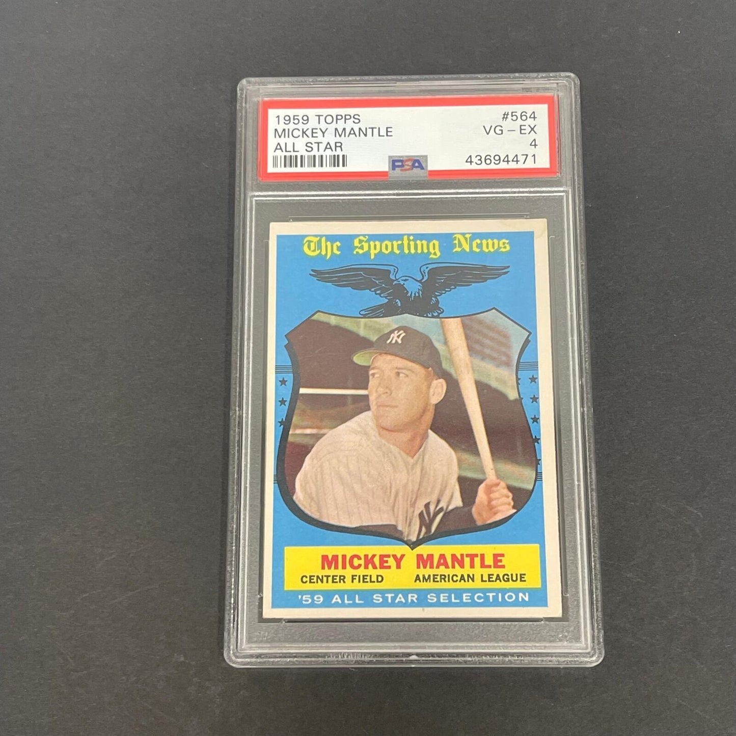 1959 Topps Mickey Mantle All Star #564 VG-EX 4 Card PSA Encapsulated Yankees