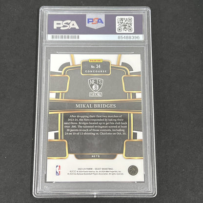 2023-24 Panini Select #34 Mikal Bridges Concourse Blue Prizm signed card PSA