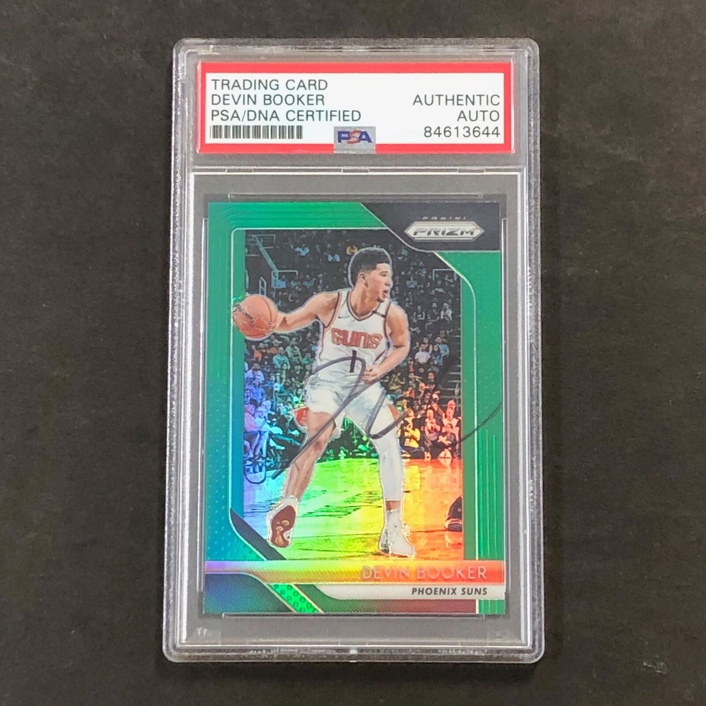 2018-19 Panini Prizm Green #11 Devin Booker AUTO Signed card PSA/DNA Slabbed Sun