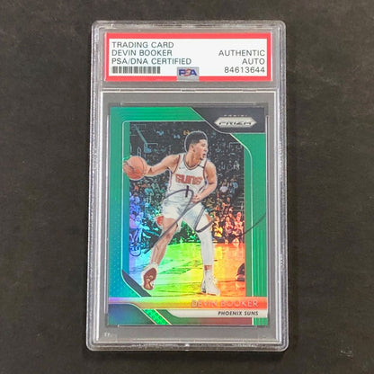 2018-19 Panini Prizm Green #11 Devin Booker AUTO Signed card PSA/DNA Slabbed Sun