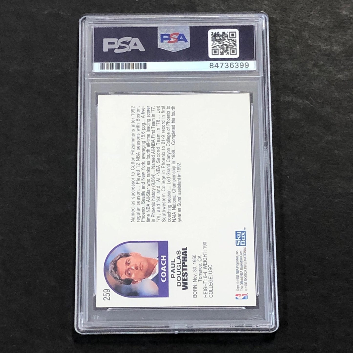 1992 Skybox #259 Paul Westphal Signed Card Auto PSA Slabbed Suns