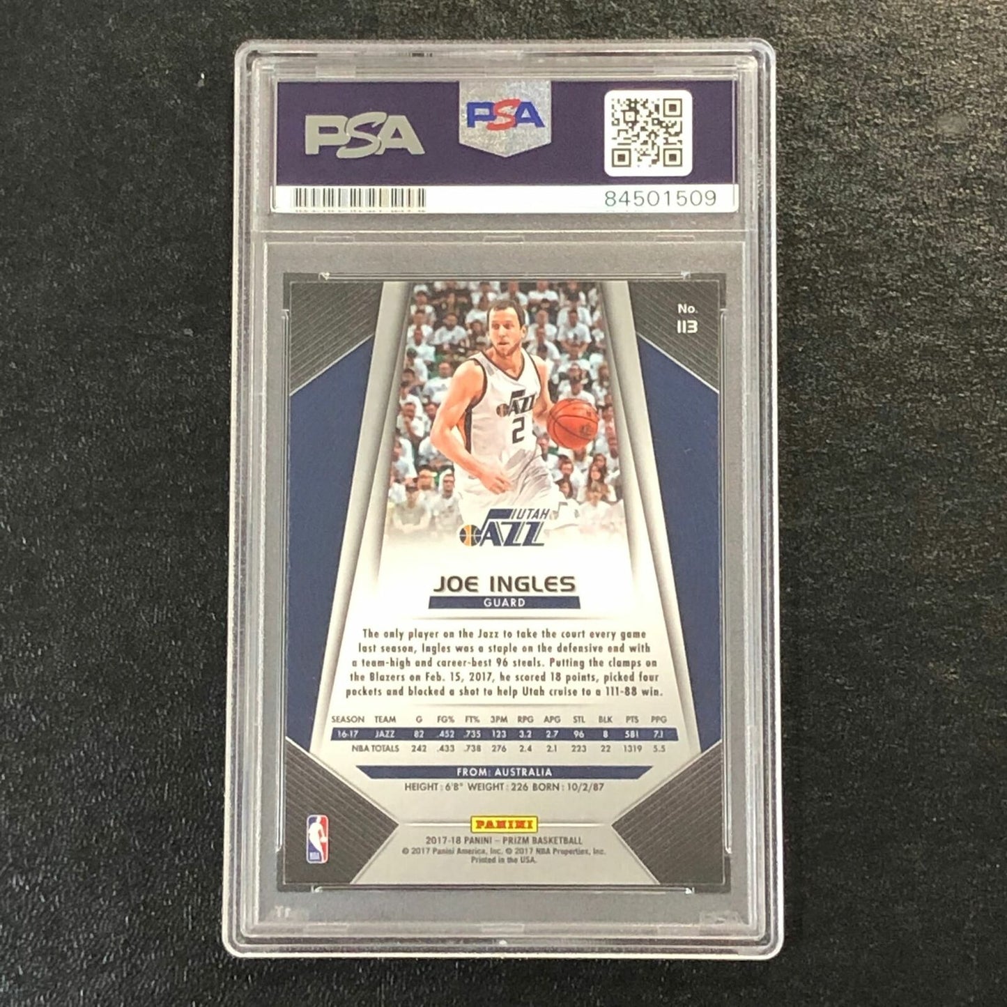 2017-18 Panini Prizm #113 Joe Ingles Signed Card AUTO PSA Slabbed Jazz