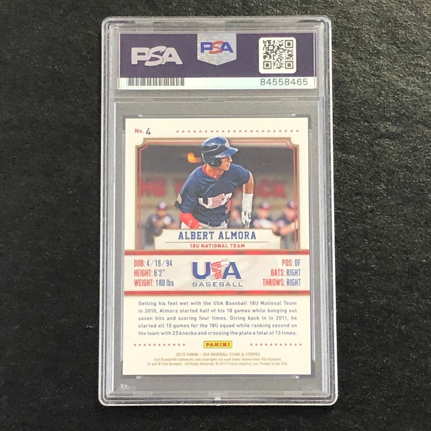 2015 Stars and Stripes #4 Albert Almora Signed Card PSA Slabbed Auto Team USA