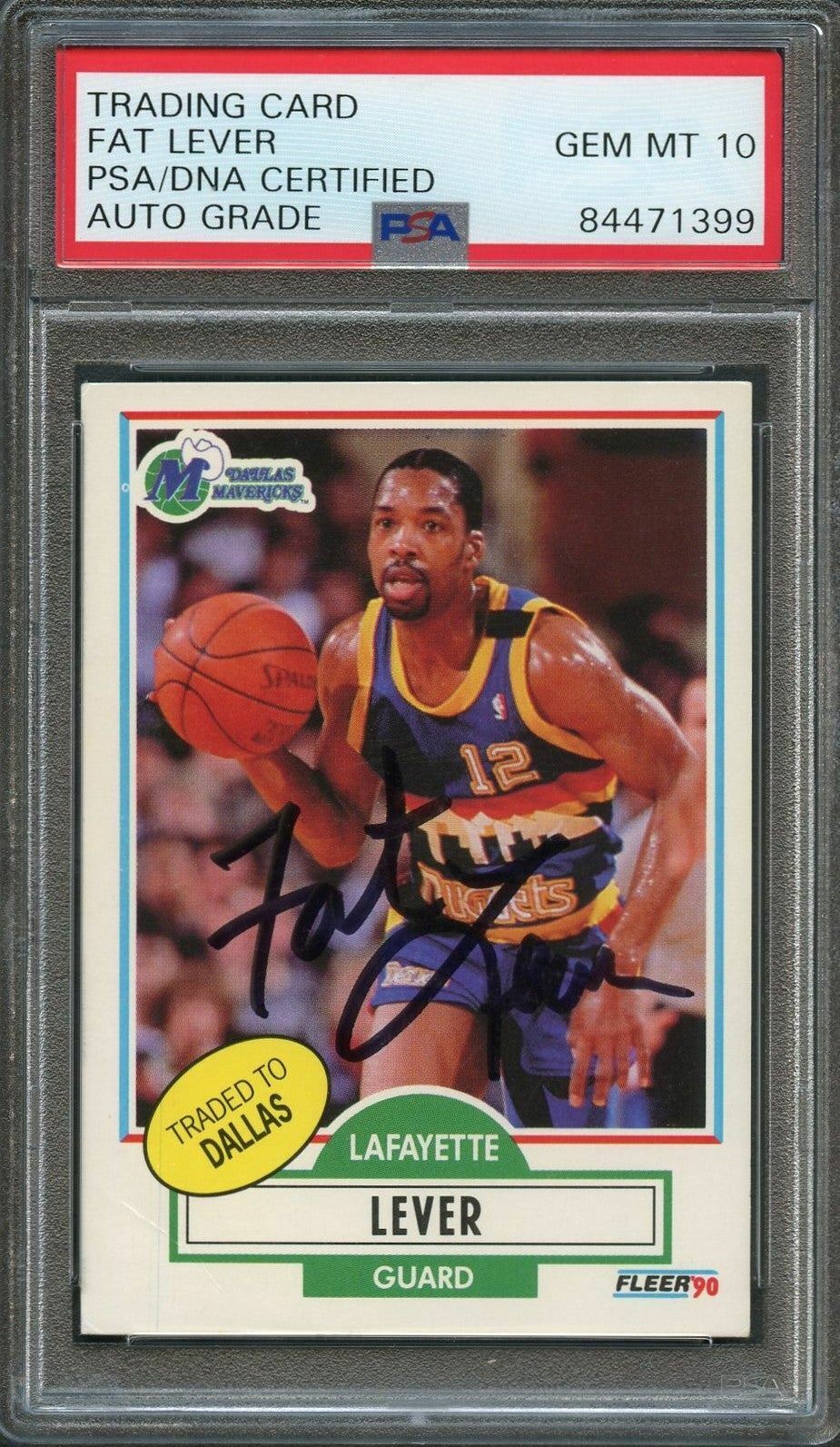 1990 FLEER #50 LAFAYETTE "FAT" LEVER Signed Card AUTO 10 PSA/DNA Slabbed Maveric