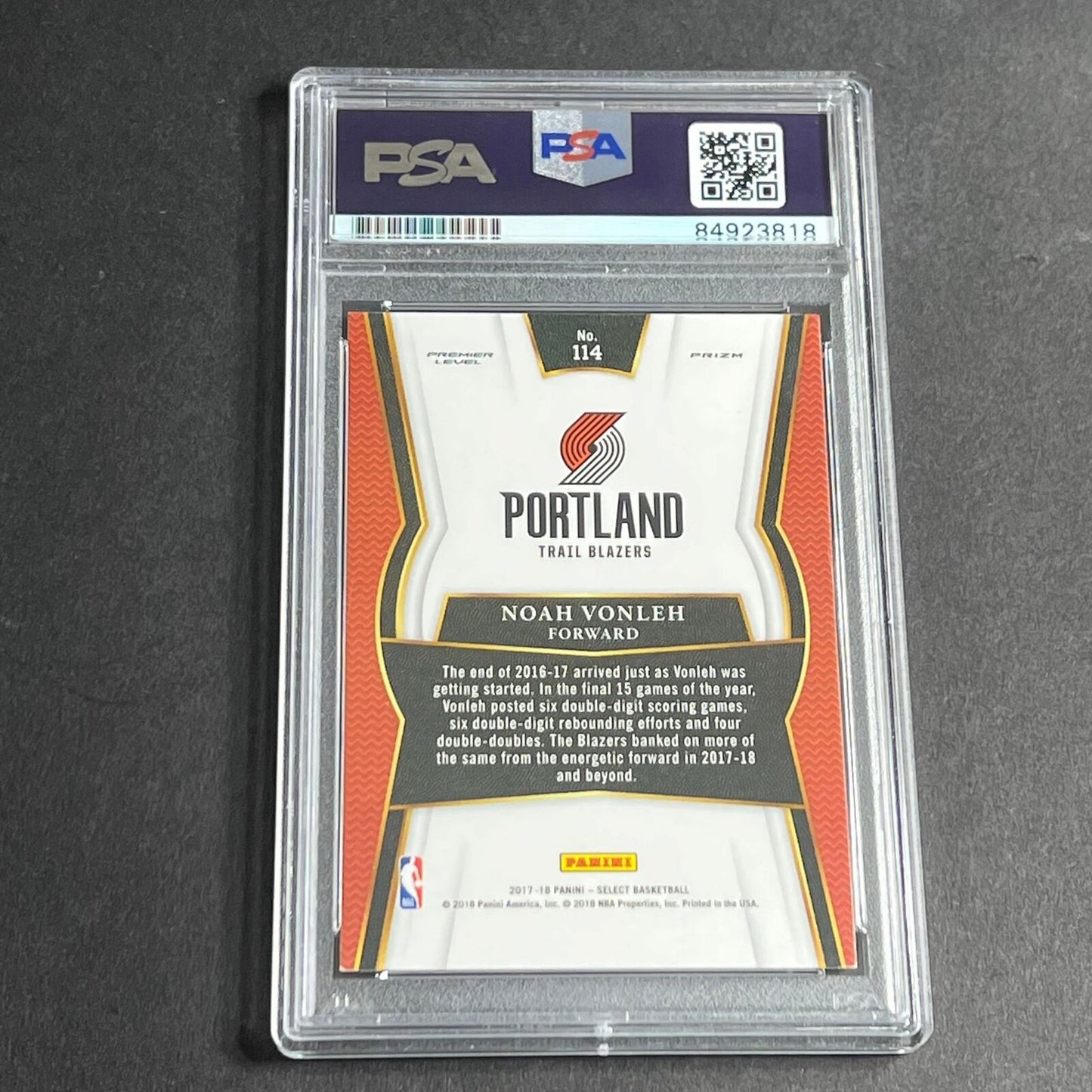2017-18 Panini Select #114 Noah Vonleh Signed Card AUTO PSA/DNA Slabbed Portland