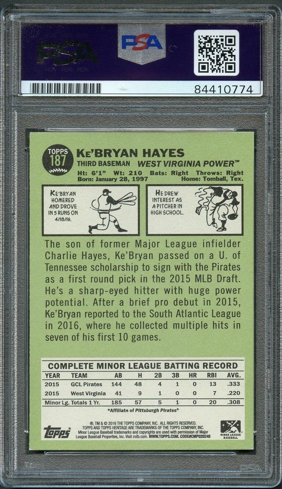 2016 Topps Heritage Minors #187 Ke’Bryan Hayes Signed Card PSA Slabbed Auto Grad