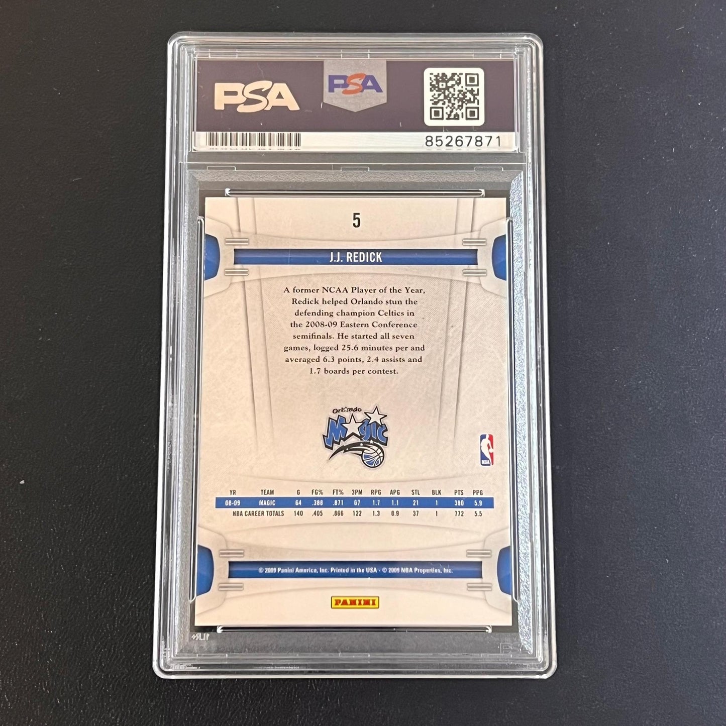 2009 Panini #5 J.J. Redick Signed Card AUTO PSA Slabbed Magic