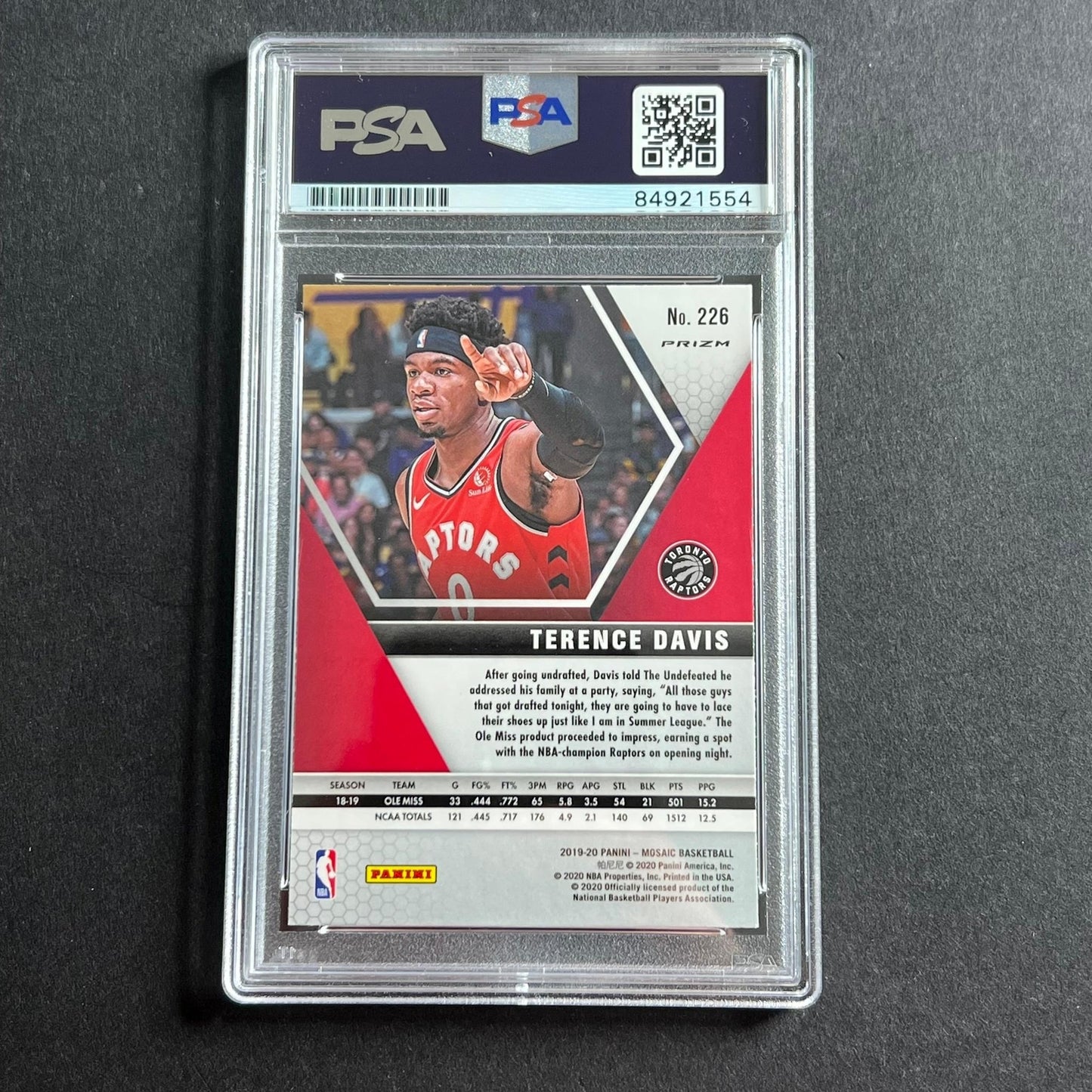 2019-20 Panini Mosaic #226 Terence Davis Signed Card AUTO 10 PSA Slabbed RC Rapt