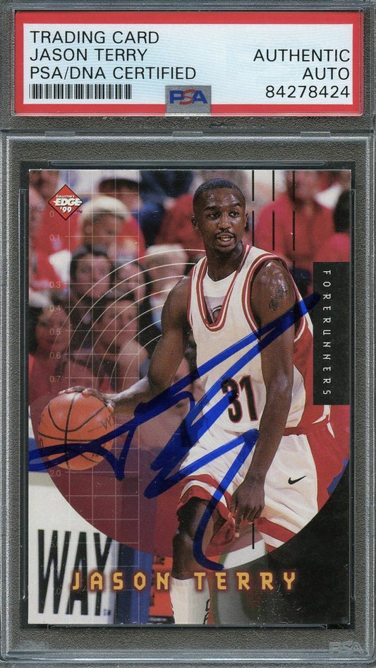1999 Edge #9 Jason Terry Signed Card AUTO PSA Slabbed Hawks
