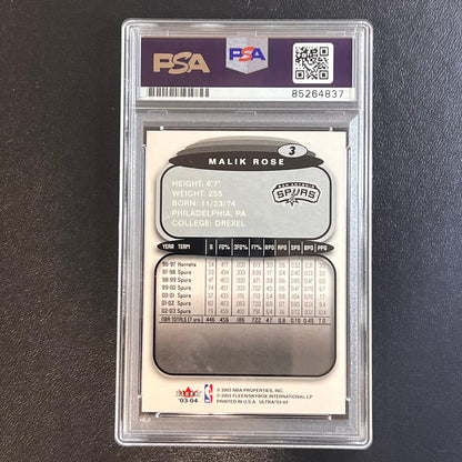 2003-04 Fleer Ultra #3 Malik Rose Signed Card AUTO PSA/DNA Slabbed Spurs