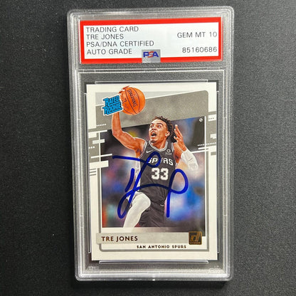 2020-21 Donruss Rated Rookie #244 Tre Jones Signed Card AUTO 10 PSA/DNA Slabbed