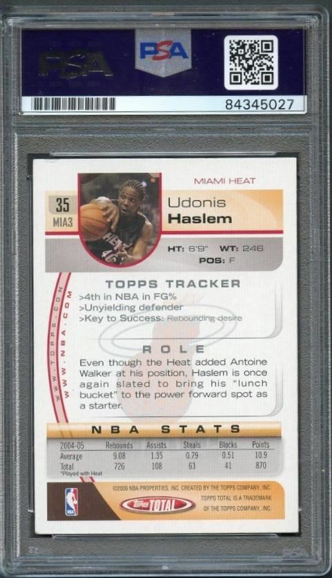 2005-06 Topps Total #35 Udonis Haslem Signed Card AUTO PSA Slabbed Heat