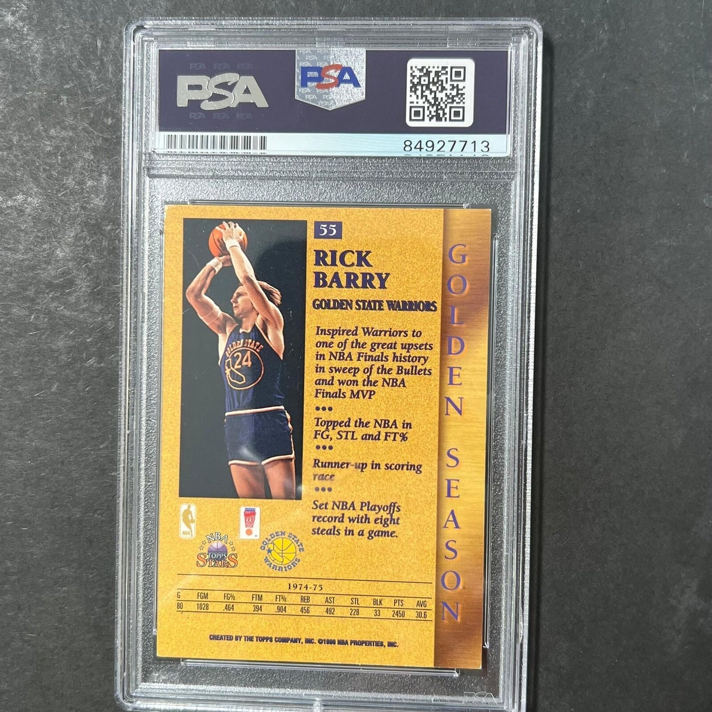 1996 Topps Stars #55 Rick Barry Signed Card AUTO 10 PSA Slabbed Warriors