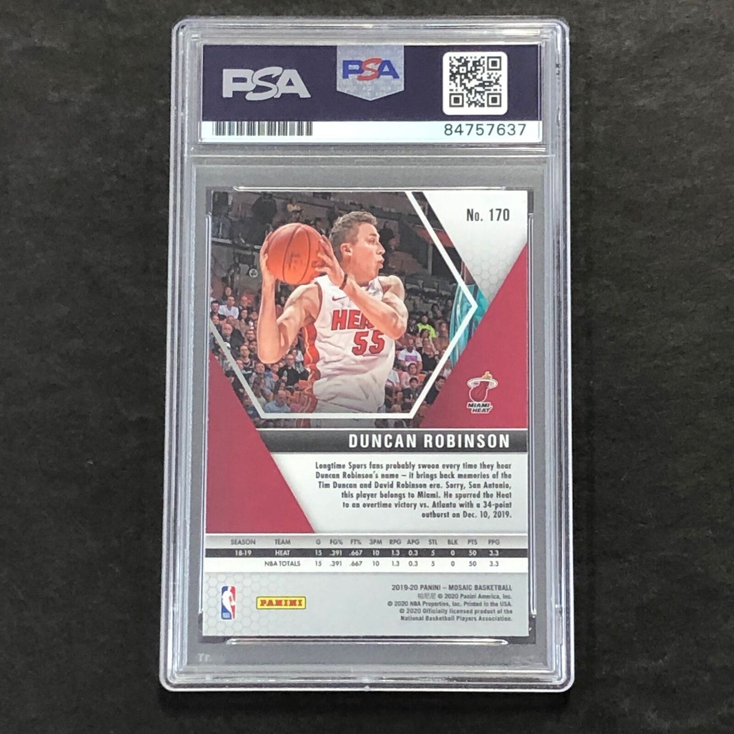 2019 Panini Mosaic #170 Duncan Robinson Signed Card AUTO PSA Slabbed Heat