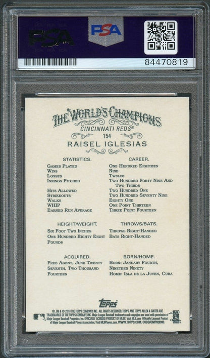 2018 Topps Allen & Ginter's #154 Raisel Iglesias Signed Card PSA Slabbed Auto 10