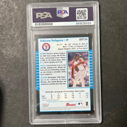 2004 Topps Bowman #BDP134 Edison Volquez Signed Card AUTO PSA Slabbed Rangers
