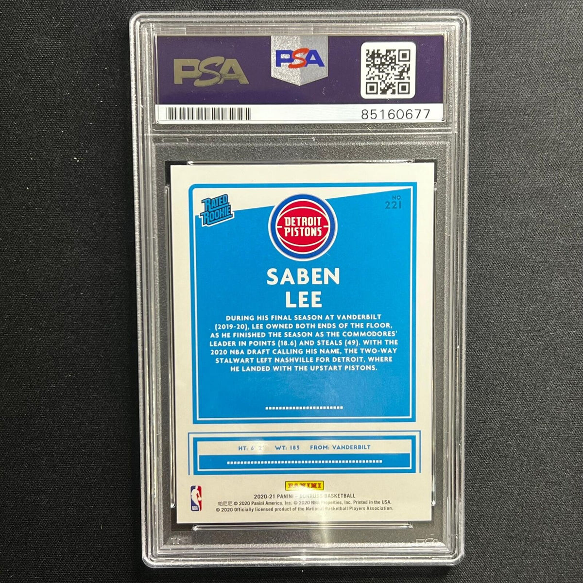 2020-21 Donruss Rated Rookie #221 Saben Lee Signed Card AUTO 10 PSA Slabbed Pist