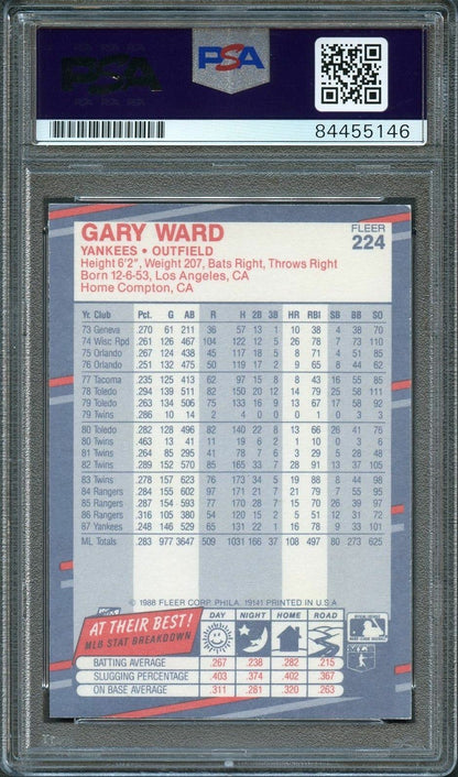 1988 Fleer #224 Gary Ward Signed Card PSA Slabbed Auto Yankees