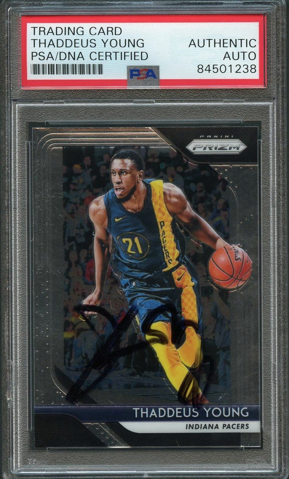2018-19 Panini Prizm Black #154 Thaddeus Young Signed Card AUTO PSA Slabbed Pace