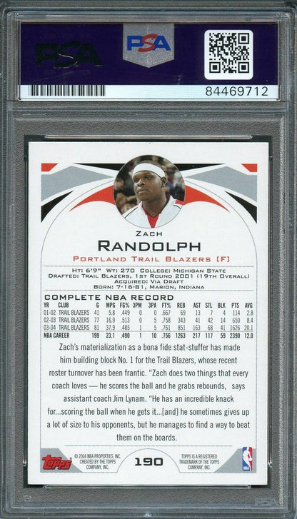 2004 Topps #190 Zach Randolph signed Card Auto PSA Slabbed Trailblazers
