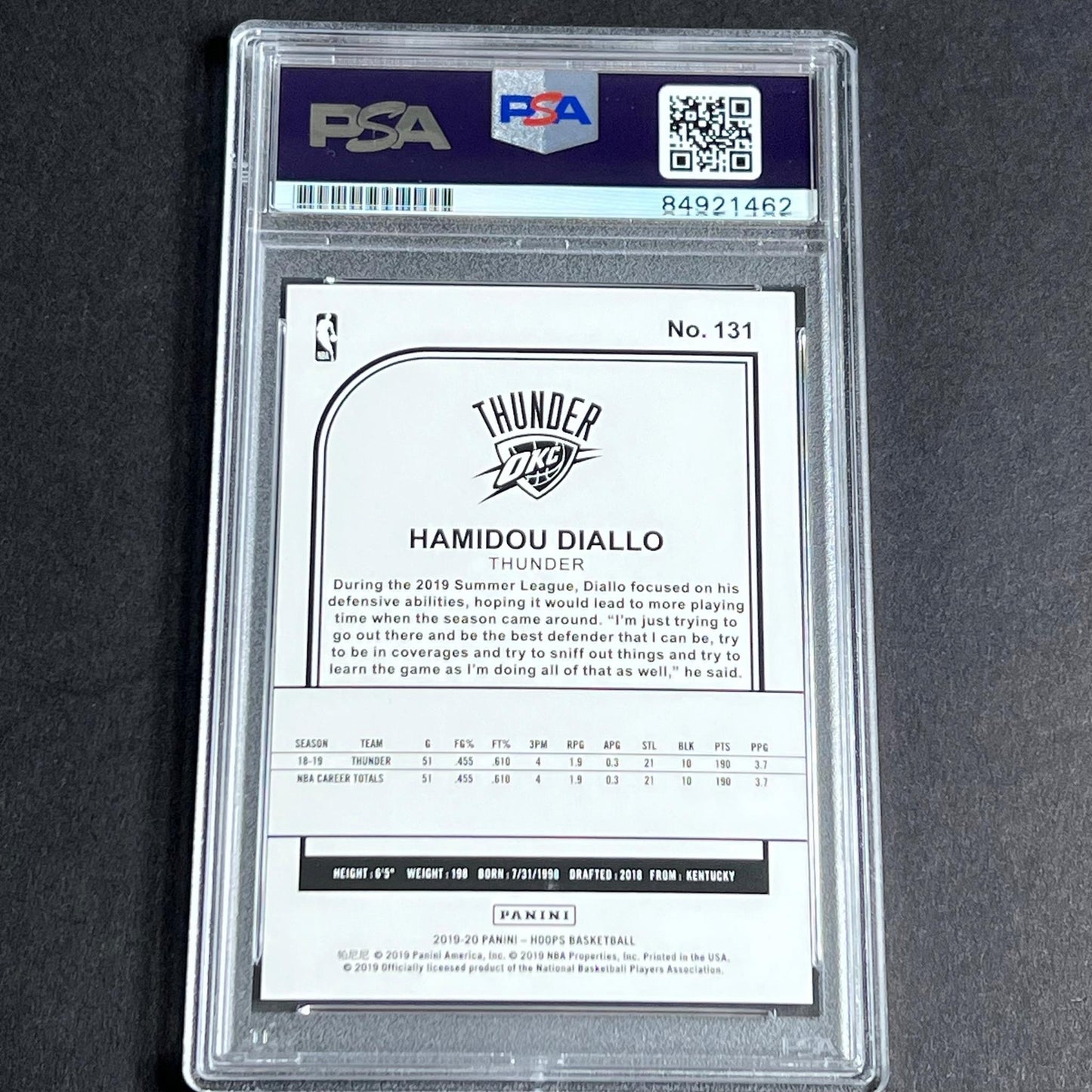 2019-2020 Panini NBA Hoops #131 Hamidou Diallo Signed Card AUTO PSA Slabbed RC T