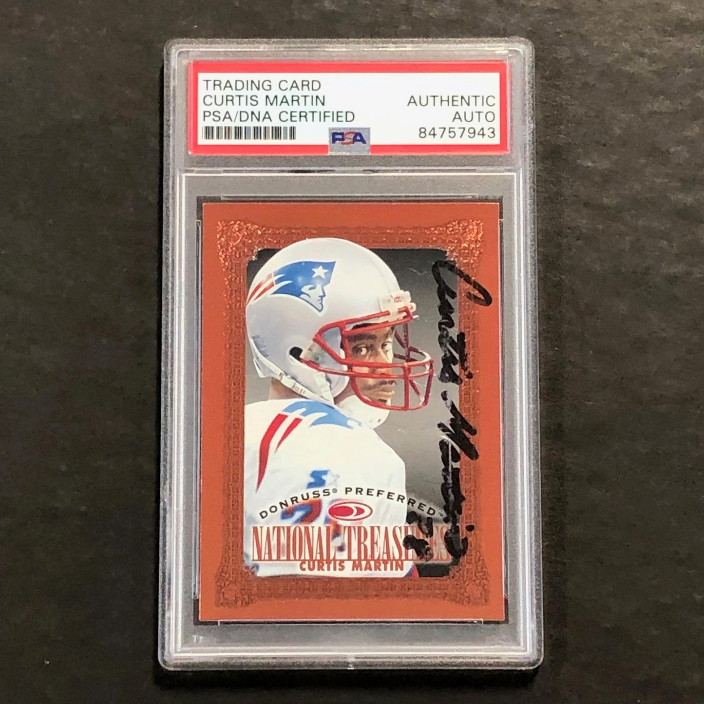 1995 National Treasure #130 Curtis Martin Signed Card AUTO PSA Slabbed Patriots
