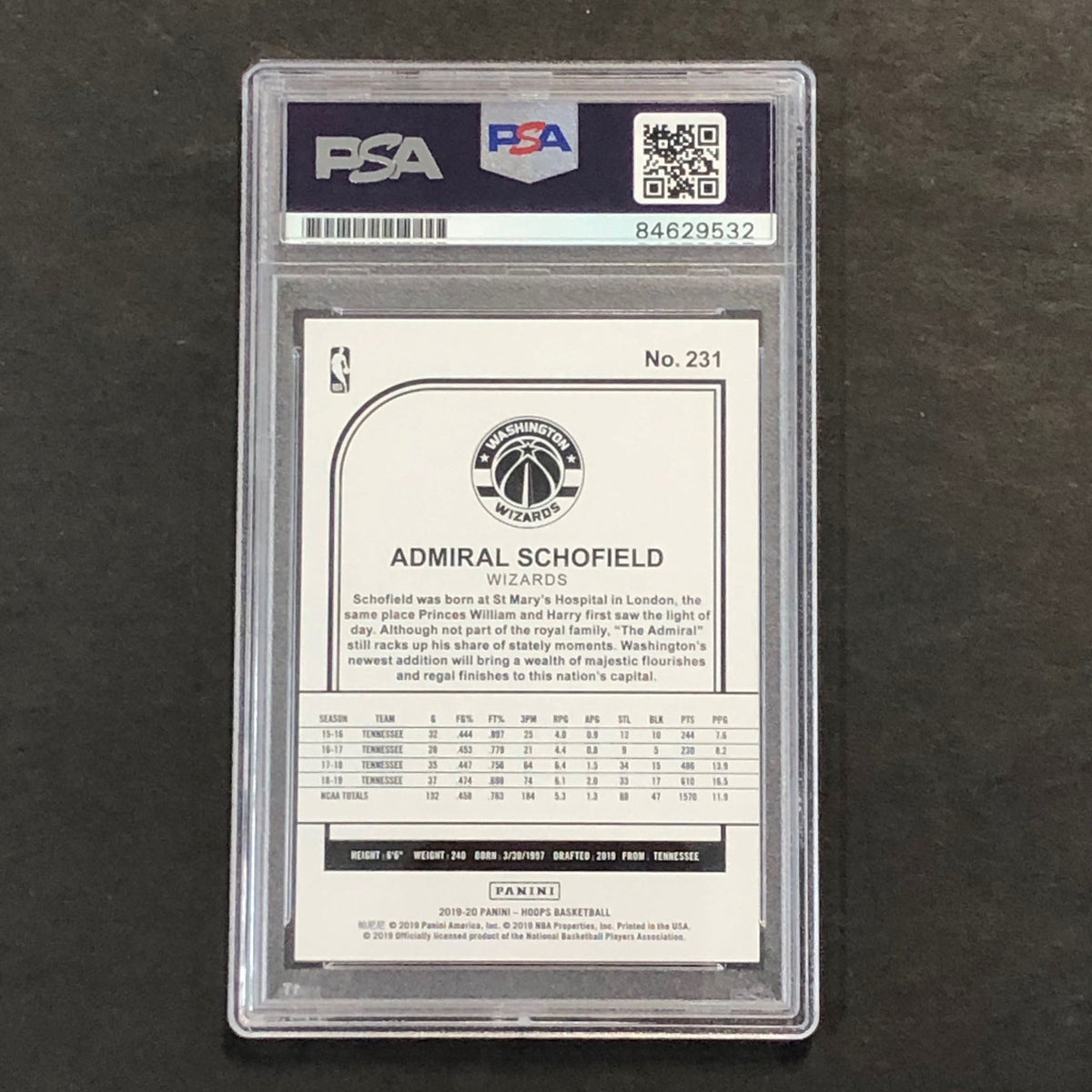 2019-20 NBA Hoops #231 Admiral Schofield Signed Card AUTO 10 PSA Slabbed RC Wiza