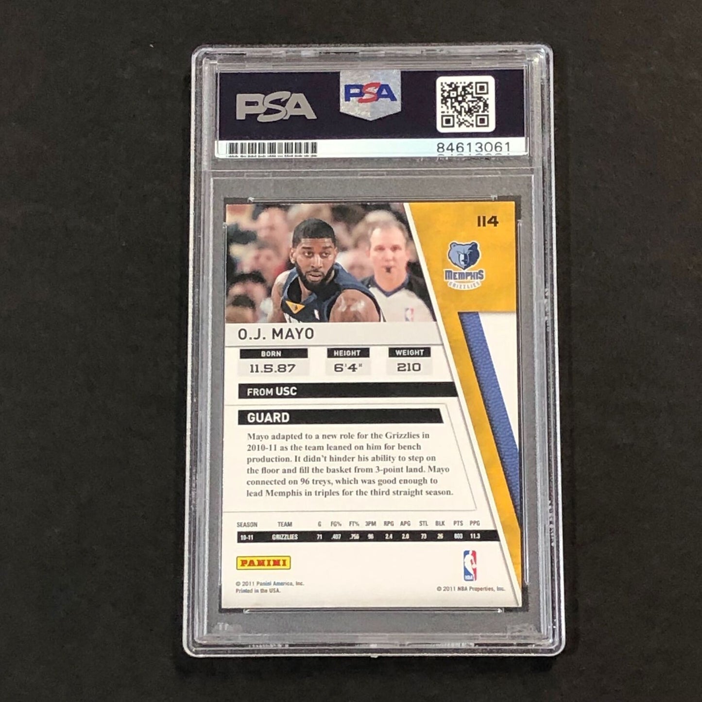 2010-11 Panini Season Update #114 O.J. Mayo Signed Card AUTO PSA Slabbed Grizzli