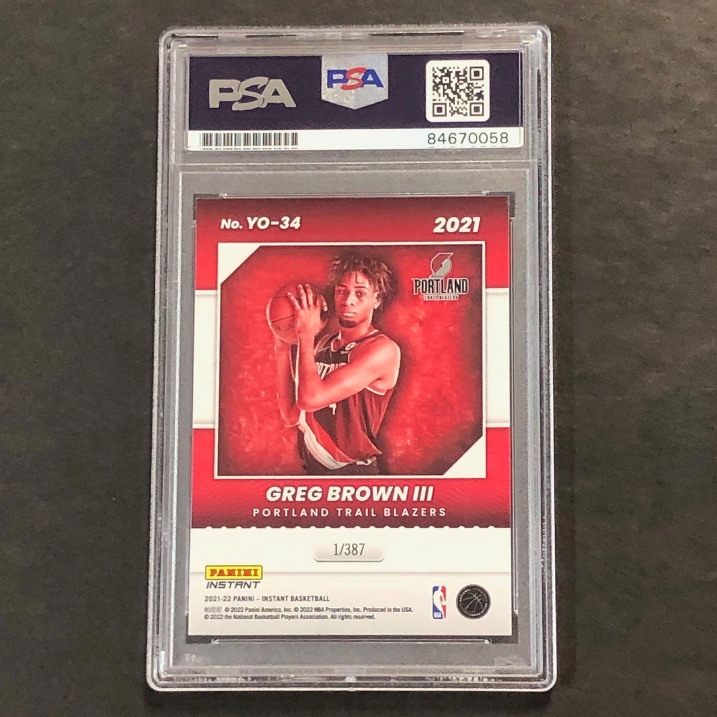 2021-22 Panini Instant #YO-34 Greg Brown Signed AUTO PSA Slabbed Trail Blazers