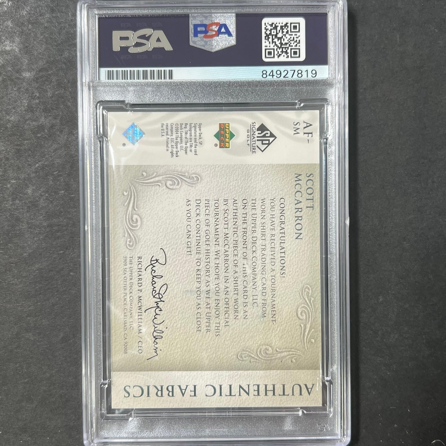 2004 Upper Deck #AF-SM Scott McCarron Signed Card PSA/DNA Autographed AUTO 10 Sl