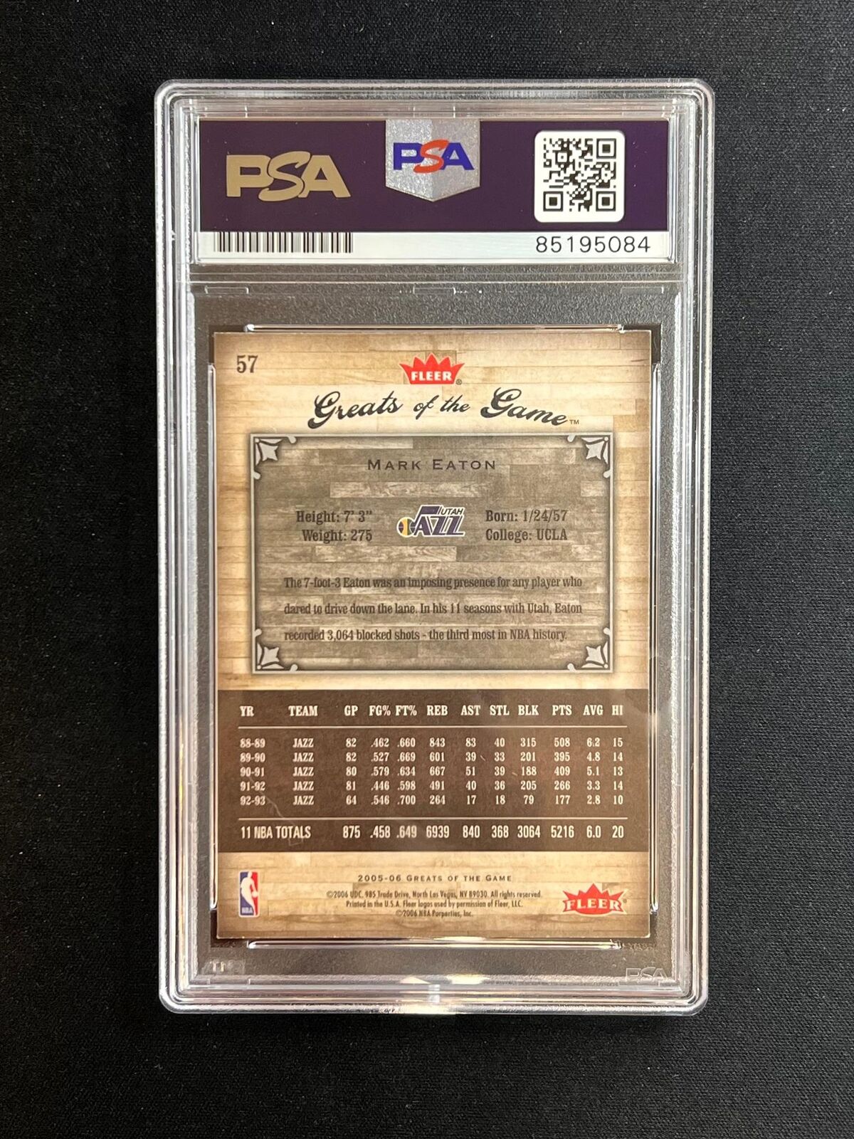 2005-06 Fleer Greats of the Game #25 Mark Eaton Signed Card AUTO PSA Slabbed Jaz