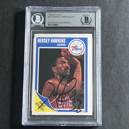 1989-90 Fleer #117 Hersey Hawkins Signed Card Beckett Slabbed Hornets