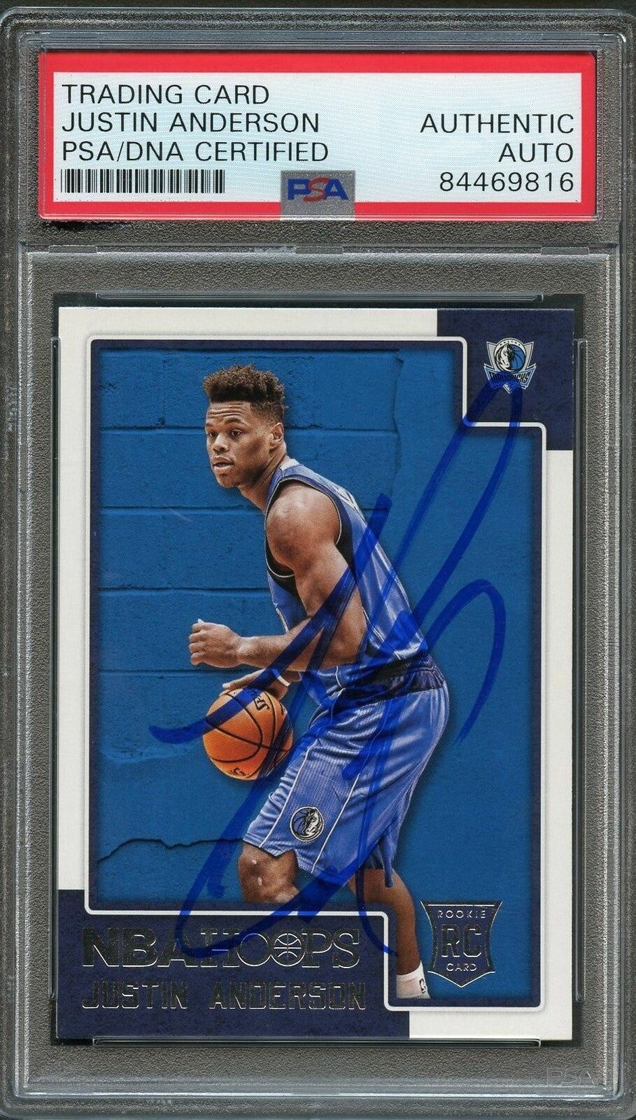 2015-16 NBA Hoops #290 Justin Anderson Signed Card AUTO PSA Slabbed RC Mavericks