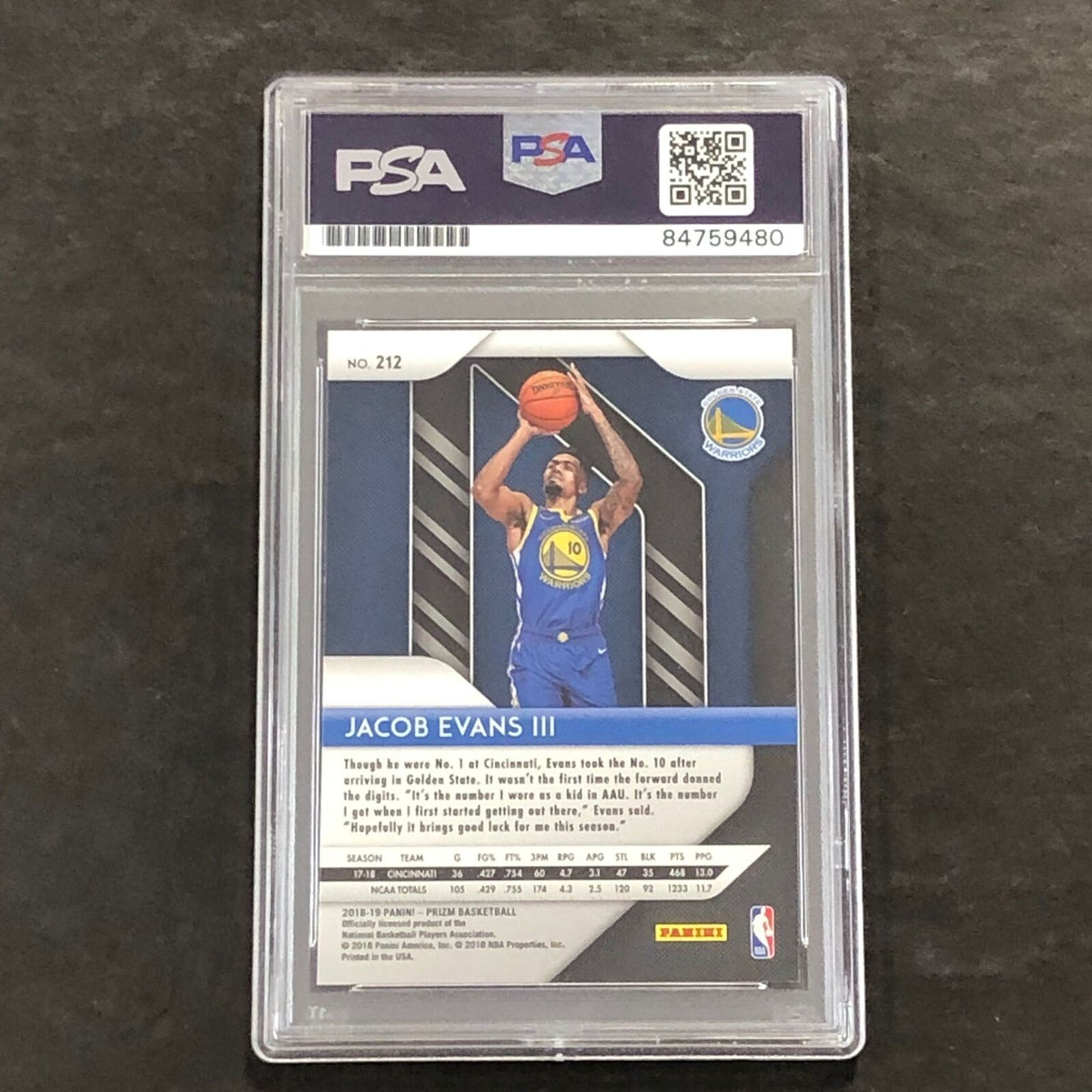 2018-19 Panini Prizm #212 Jacob Evans Signed Rookie Card AUTO PSA Slabbed RC War