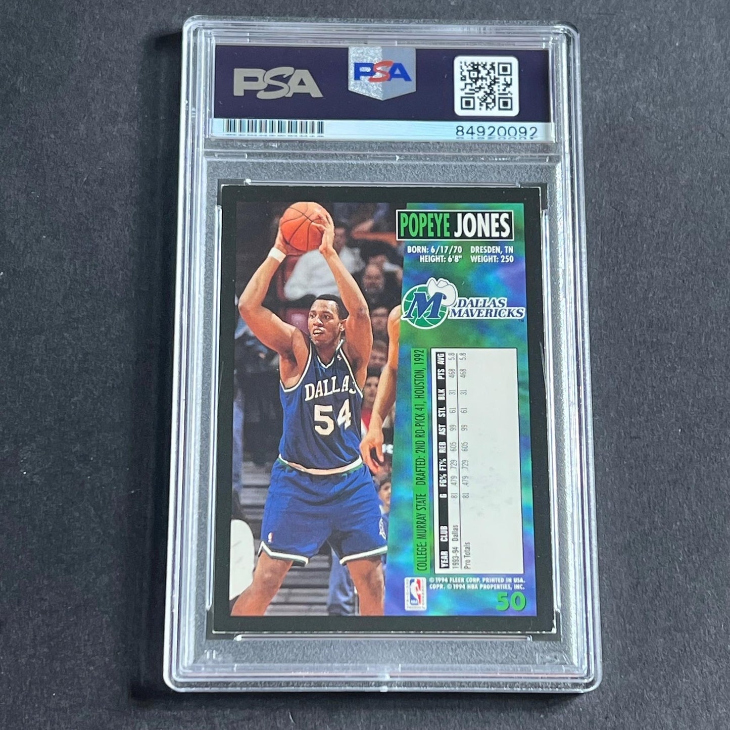 1994-95 Fleer #50 Popeye Jones Signed Card AUTO PSA Slabbed Mavericks