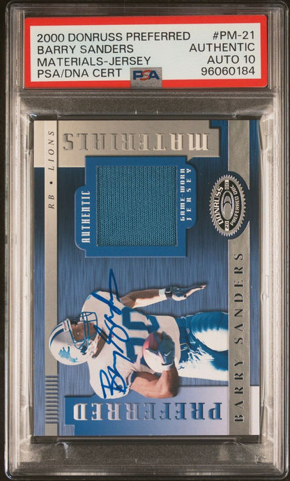 2000 Donruss Preferred Materials-Jersey #PM-21 105/200  Barry Sanders Signed PSA