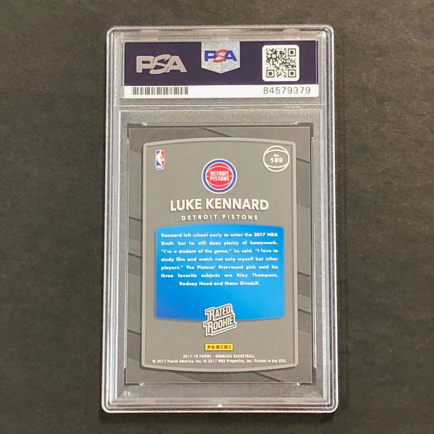 2017-18 Donruss Rated Rookie #189 Luke Kennard Signed Rookie Card AUTO 10 PSA Sl