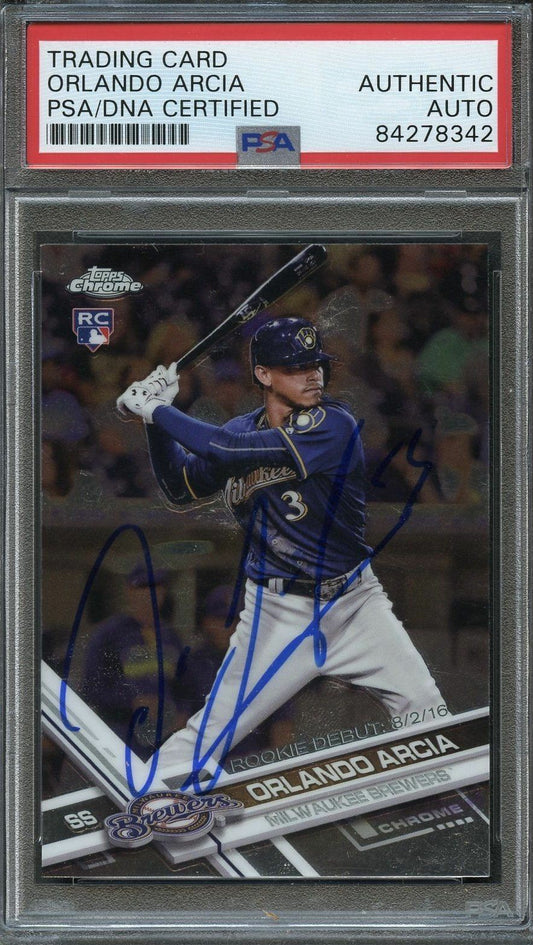 2017 Topps Chrome #52 Orlando Arcia Signed Card PSA Slabbed Auto Brewers RC