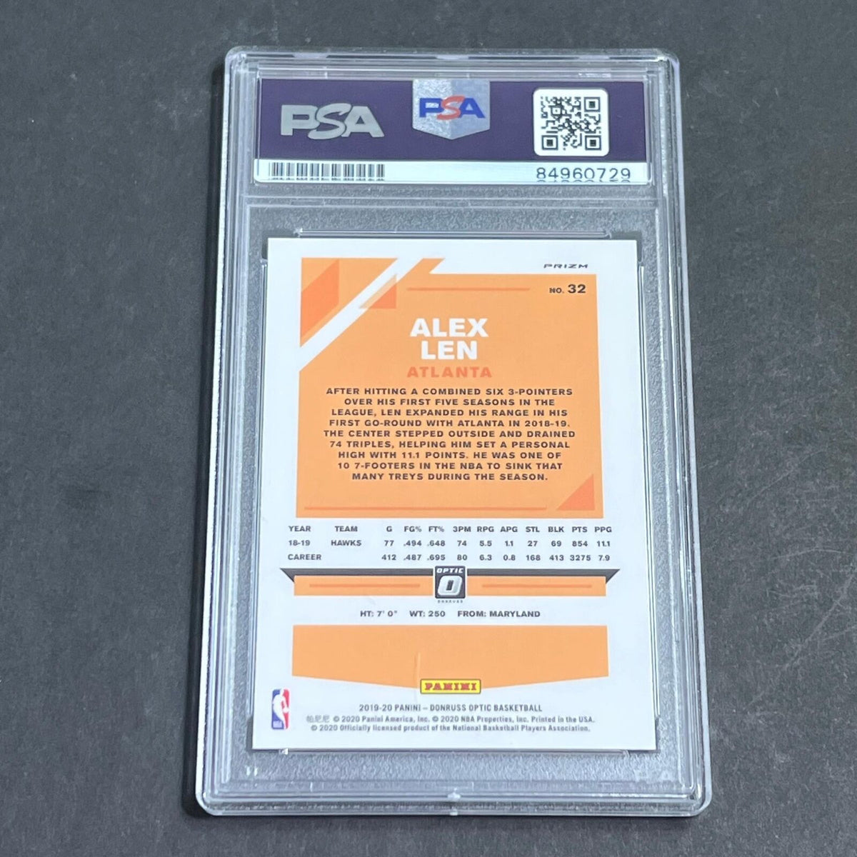 2019-20 Panini Donruss Optic Basketball #32 Alex Len Signed Card AUTO PSA Slabbe