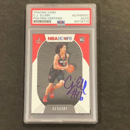2020-21 NBA Hoops #250 CJ ELLEBY Signed Card AUTO PSA Slabbed RC Trail Blazers