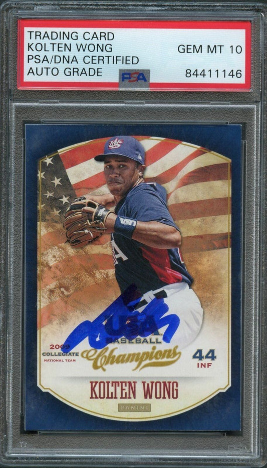 2013 Panini USA Baseball #90 Kolten Wong Signed Card PSA Slabbed Auto 10 Brewers