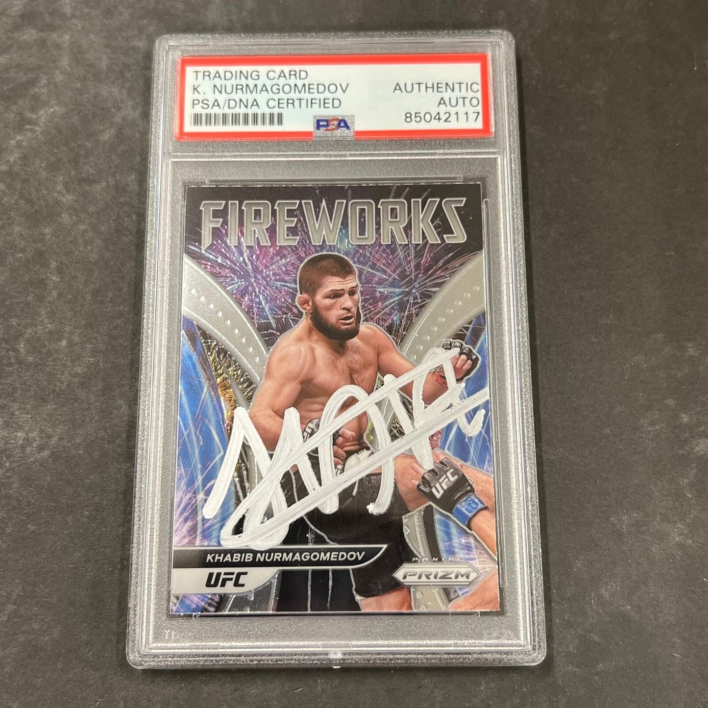 2022 Prizm UFC#5 Khabib Nurmagomedov Signed Card PSA Slabbed