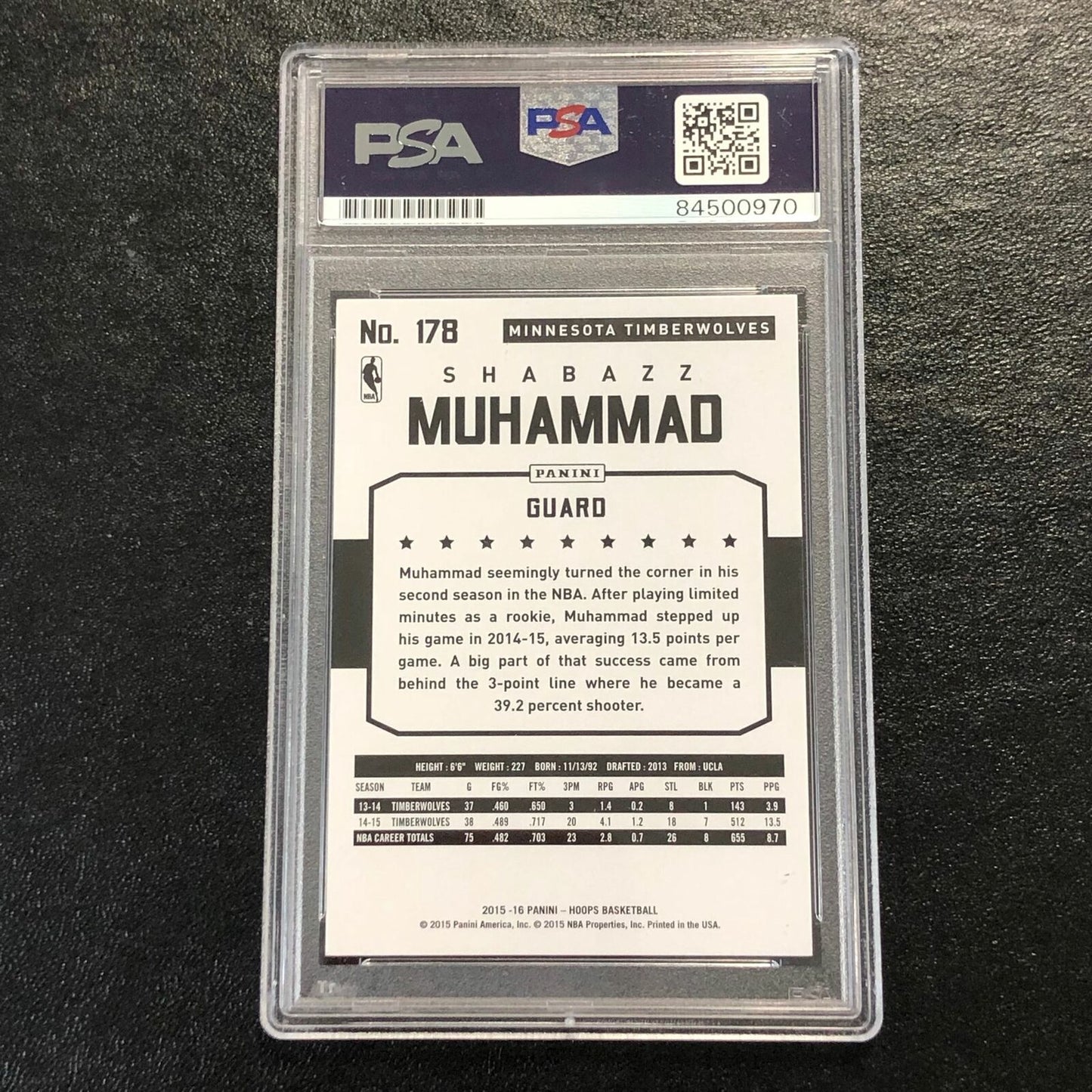 2015-16 NBA Hoops Green #178 Shabazz Muhammad Signed Card AUTO 10 PSA Slabbed Ti