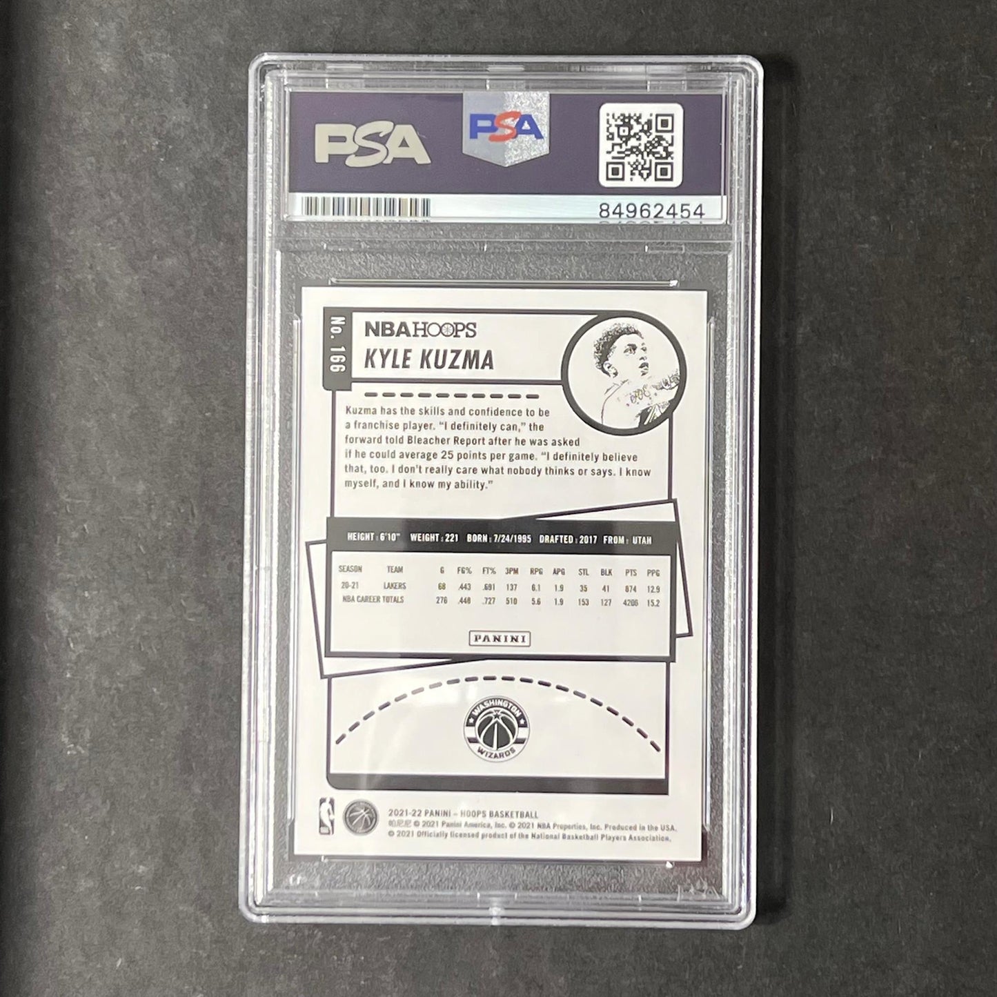2021-22 Panini Hoops #166 Kyle Kuzma Signed Card Auto PSA Slabbed Wizards