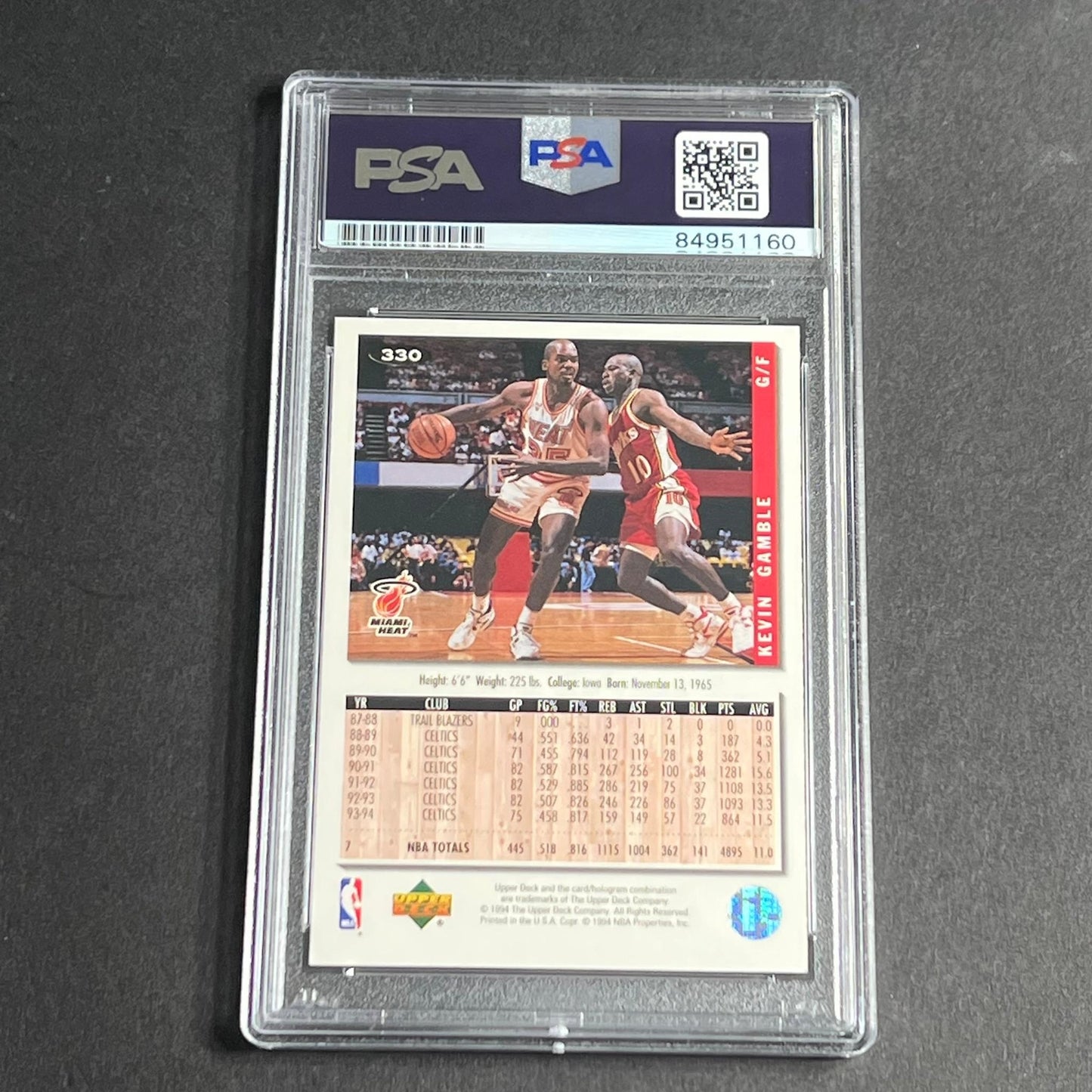 1993-94 Upper Deck #330 Kevin Gamble Signed Card AUTO PSA Slabbed Heat